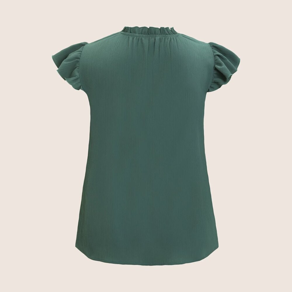 NWT BloomChic Mint Plain Mock Neck Cap Sleeve Ruffle Trim Blouse Size 26/4X - Picture 8 of 10